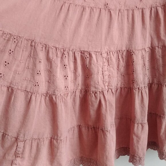 Solitaire dusty rose pink tiered eyelet cotton midi skirt approx Small - Picture 6 of 11
